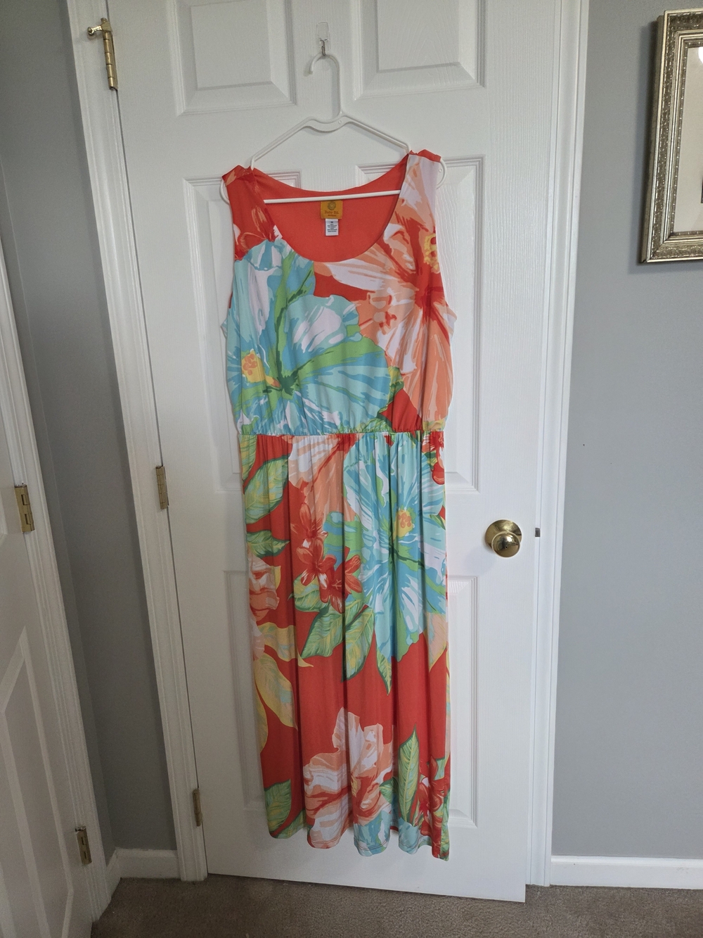 Ruby Rd. Coral Floral Print Sleeveless Maxi Dress with Green & Blue Accents